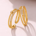 Minimalist Vintage Double Ring Stainless Steel Waterproof Resizable Jewelry for Women Cut Diamond Inlay for Engagement Party