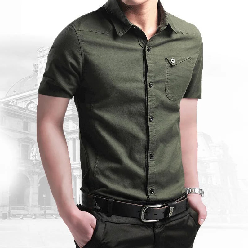 2023 New Summer 100% Cotton Shirts for Man New Breathable Male Shirts Short Sleeve Slim Men's Shirts Men Brand Clothing