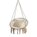 Swing Chair Hanging Netted Hammock with Tassels and Cushion for Indoor Use in Garden & Playhouse