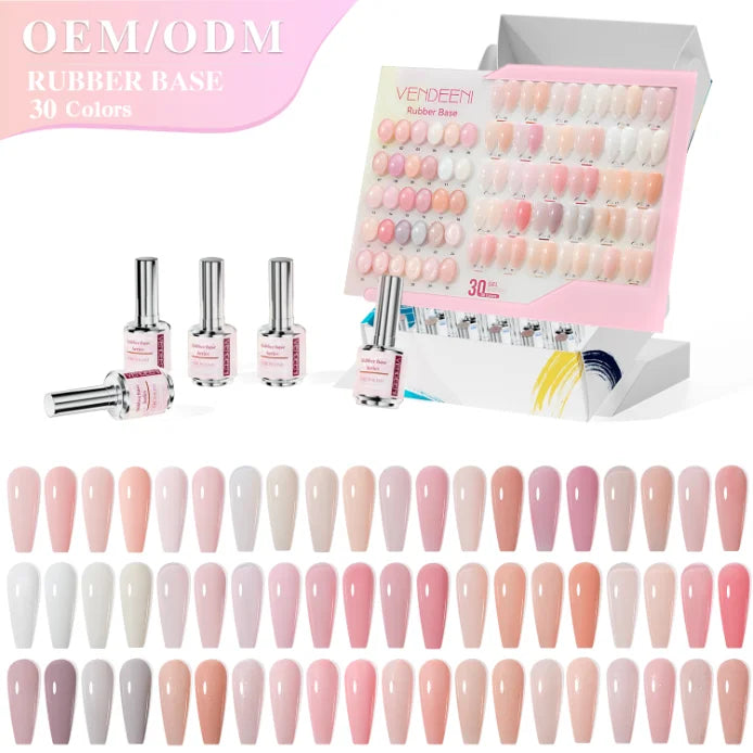 Vendeeni Top Popular Rubber Base Gel Polish Collection OEM/ODM Free Custom 30Color Rubber Base Coat Gel Nail Polish for Nail Art