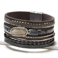 Luxury Crystal Gemstone Woven Leather Bracelet High Grade Multi-Layer Chain Bangle with Magnetic Clasp Elegant Jewelry for Women