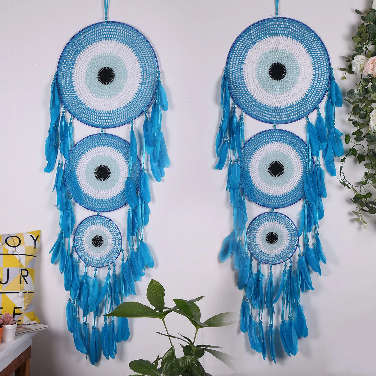 Y-W Bohemian Modern Handmade Macrame extra Long Petrol Large Dreamcatcher Dream Catcher Wall Hanging