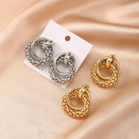 Minimalist Vintage Staggered Sliver/Gold Plated Geometric Hoop Earrings Jewelry for Women