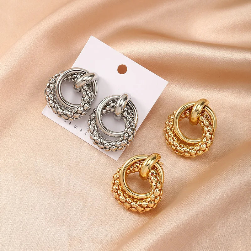 Minimalist Vintage Staggered Sliver/Gold Plated Geometric Hoop Earrings Jewelry for Women