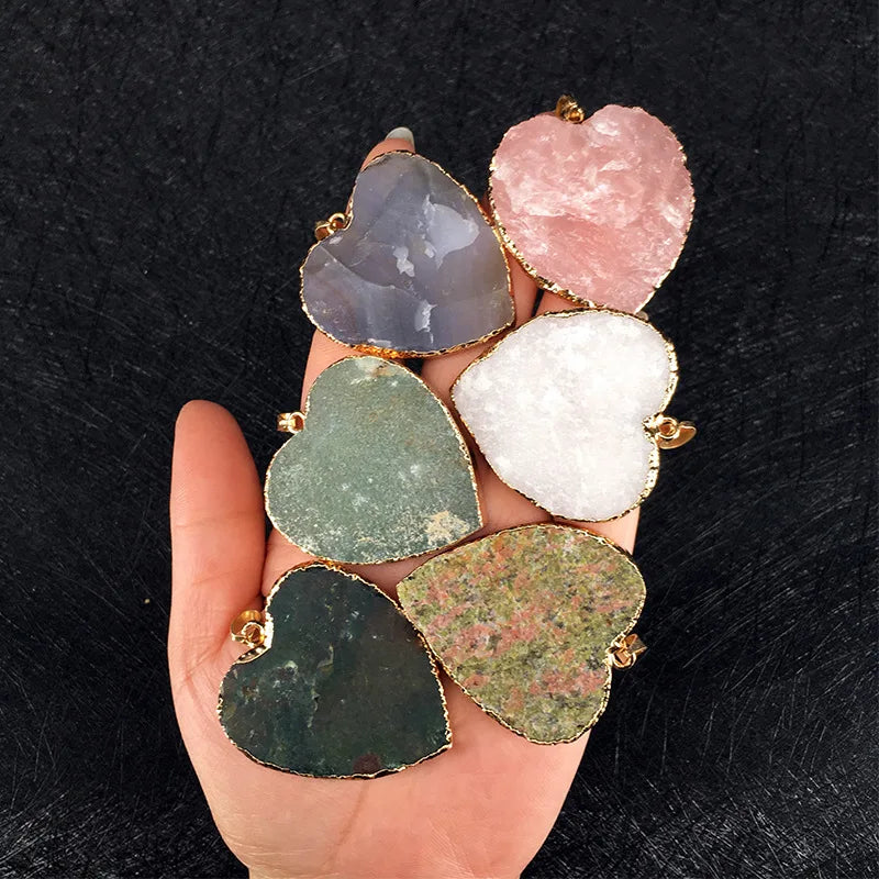 DIY Natural Stone Pendant Gemstone Healing Crystal Necklace in heart shape Women Pendant