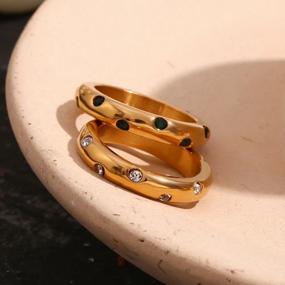 Minimalist Zircon Rings Set 18k Gold Plated Engagement Rings Stainless Steel Jewelry