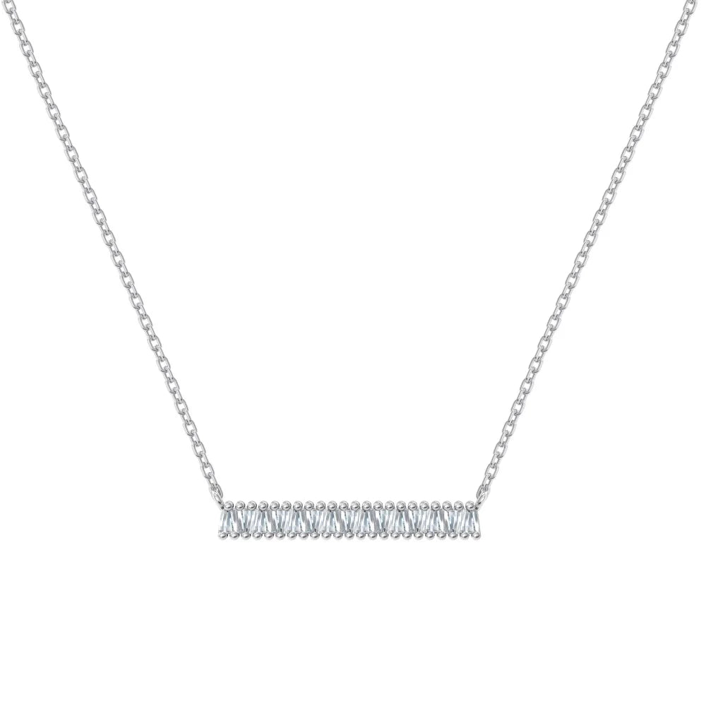 Dylam Trendy Design Women Jewelry Manufacturer S925 Silver Link Chain 5A Cubic Zirconia Rectangle Bar Shape Pendant Necklaces