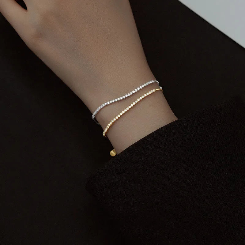 Hot Sale Tennis Box Chain With Cubic Zirconia Gold Plated 925 Sterling Silver Jewelry Bracelet Women