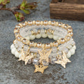 Boho 4pcs Butterfly Charm Gold Beaded Stackable Stretch Bracelet Set Crystal Butterfly Colorful Elastic Bracelets
