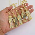 Chunky 18K Gold Plated CZ Pave Santa Muerte Death Reaper Holy Death Amulet Santeria Chain Catholic Jewelry Religious Necklace