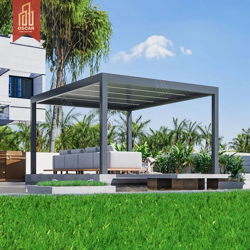 Aluminum Multipurpose Retractable Pergola Remote Control Outdoor Folding PVC Roof Pergola Customize Size Pvc Fabric Roof