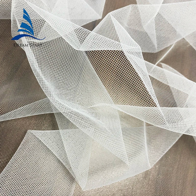 63\" White 100% Polyester Double Yarn Diamond Tulle Air Mesh Fabric Knitted Tuls Designed for Girls Wholesale for Wedding Use