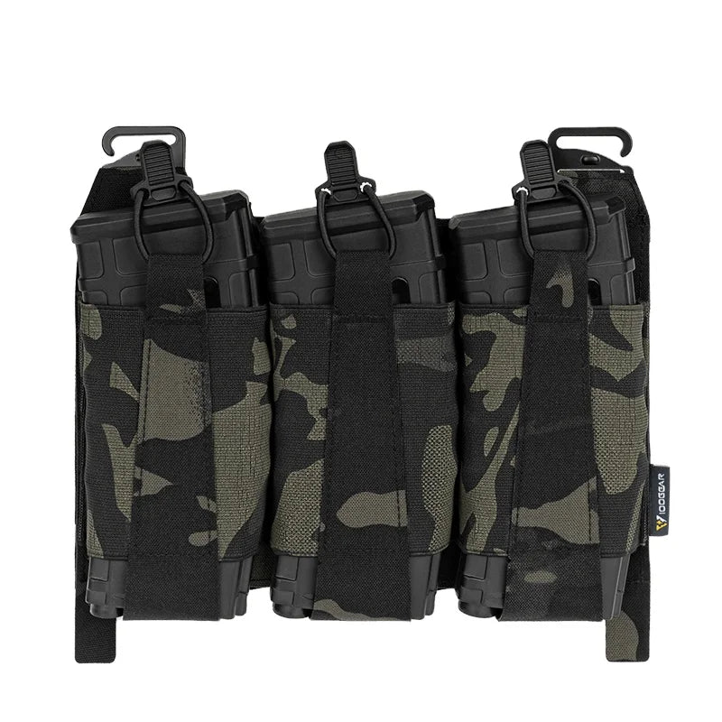 IDOGEAR Ferro Style Elastic 556 762 Triple Mag Pouch Placard Hook Front Flap Panel Triple Magazine Pouch for 5.56 7.62 Mag Pouch
