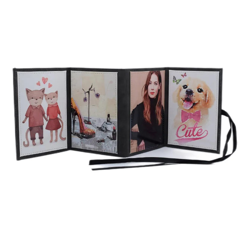 RubySub Novelty Foldable Wrap Photo Album Blanks 4 Sheets PU Cover Sewing Bound Pink and Grey 6" for Sublimation