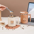 Creative Stainless Steel Coffee Cup With Bear Sticker Cute Insulation Water Cup Mug With Lid Coffee Mug With Handle