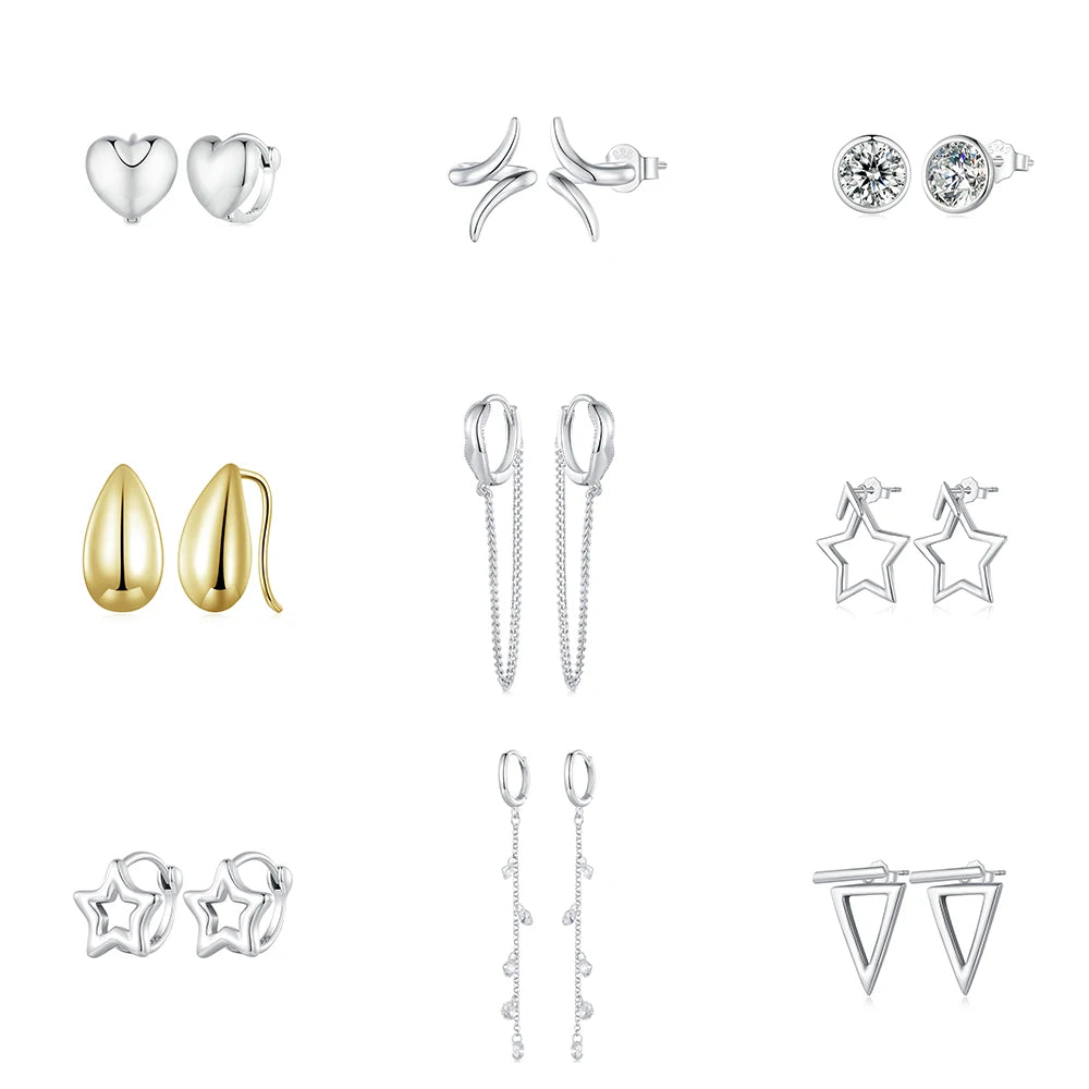 Rose Gold Plated Four Leaf Clover Earrings - S925 Sterling Silver Star & Moon Studs Fantasy Color CZ Party Jewelry for Women
