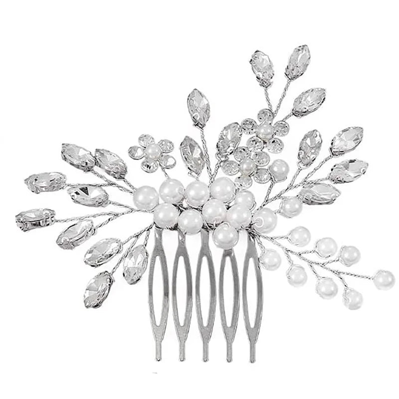 Handmade Floral Alloy Hair Comb Glass Crystal Asesorios Para Mujer With Pearls Bling Metal Diamond Hair Accessories Women Luxury