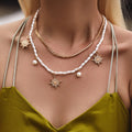 Women's High-End Alloy Minimalist Style Cross Pendant Necklace Link Chain Freshwater Pearl Fashion Ocean Design Party