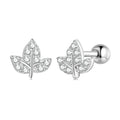 925 Sterling Silver Leaf Stud Earrings for Women Delicate Statement Bridal Fashion Jewelry with Zircon Cute Style-SCE1459