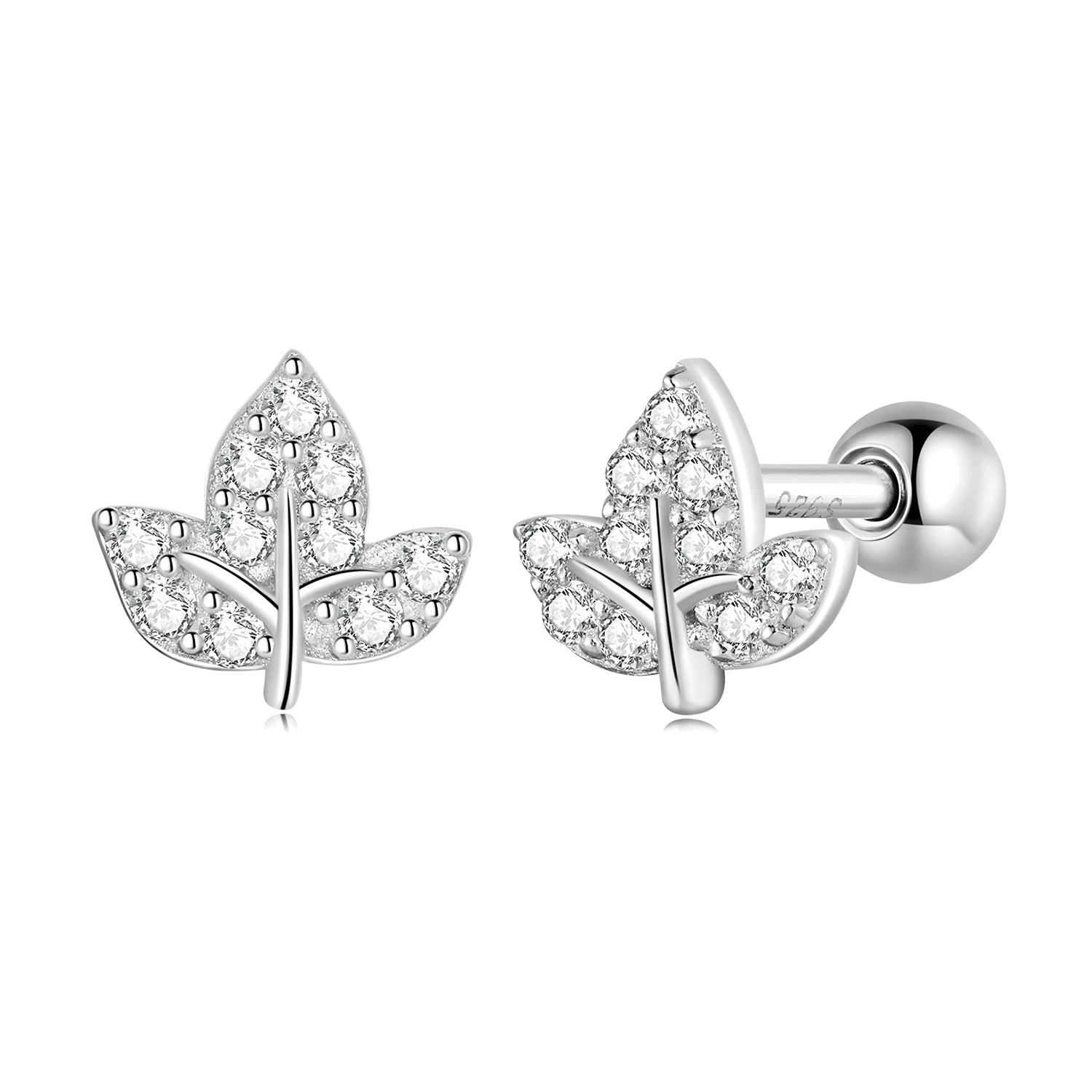 925 Sterling Silver Leaf Stud Earrings for Women Delicate Statement Bridal Fashion Jewelry with Zircon Cute Style-SCE1459