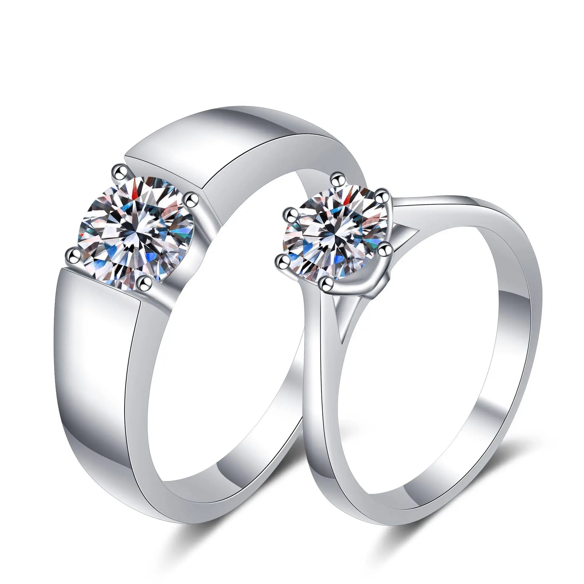Wish Jewelry 925 Sterling Silver Ring 0.5 CT Wedding Rings Couple Set Classic Bling Discoloration Classic Fine Jewelry Rings