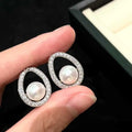 Beautiful Texture Anti-allergic Design Large Water Drip Stud Earrings 9-10mm AAAA Grade Platinum Plated Natural Pearl