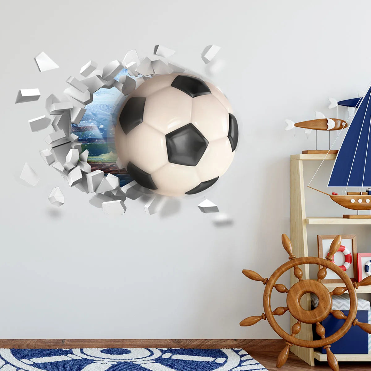3d Football Broke Wall Wallpaper Living Room Decoration and Promotion Decorative Home Decor