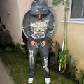Custom Oversize French Terry Screen Print Vintage Flare Pants and Hoodie 2 Piece Set Sweatsuit Acid Washed Tracksuit Men