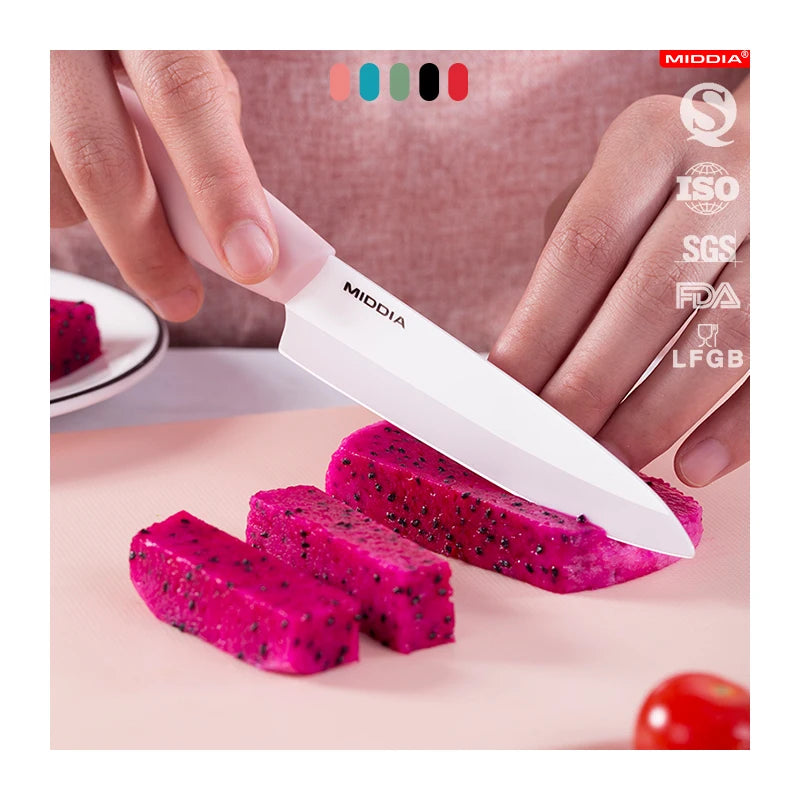MIDDIA Custom 4.5 Inch Ceramic Chef Utility Knife with PP Handle Laser Logo for Peeling Potatoes Fruits Kitchen Paring Knife