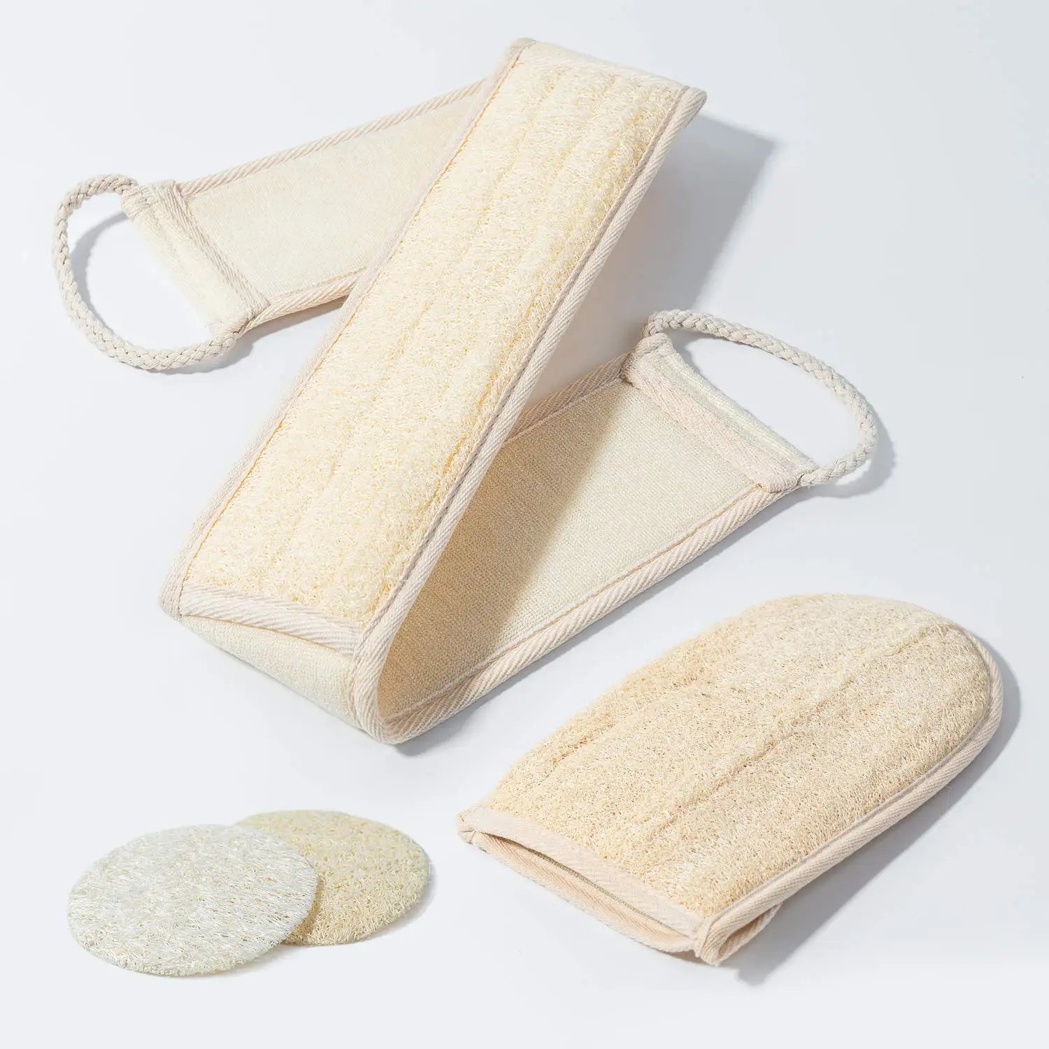 4 PACK Exfoliating Loofah Back Scrubber Set Bath Shower Scrubber For Convenient Exfoliating Sponges & Brushes
