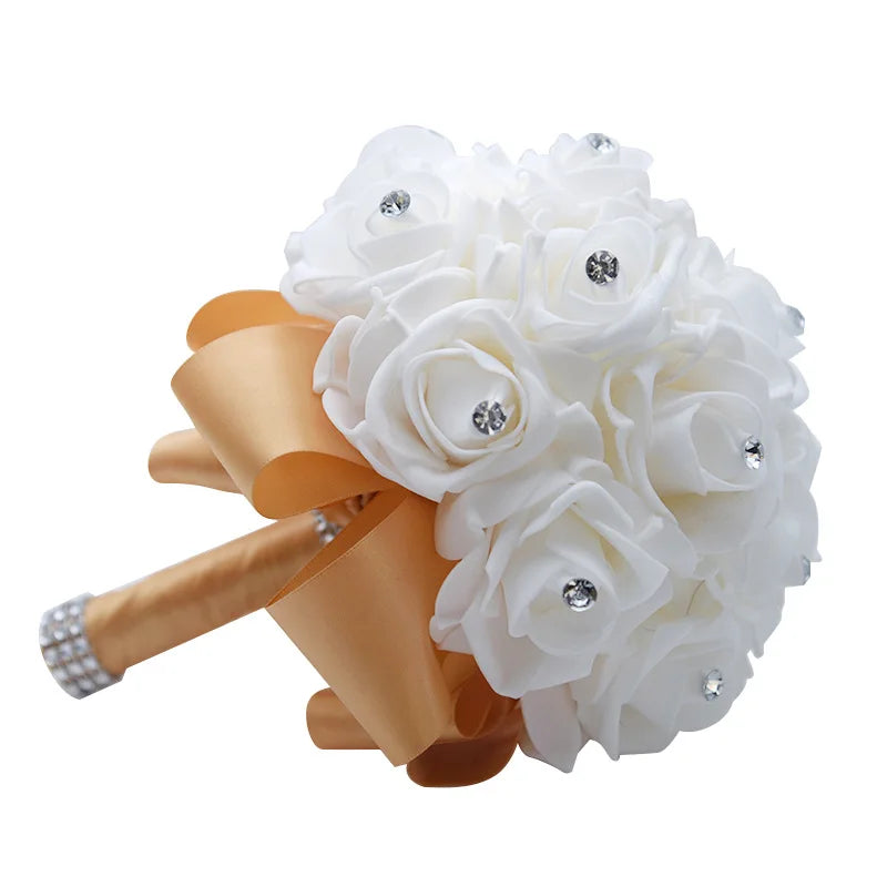 Bridal Bouquet of Flowers European and American Brides Holding Flowers Wedding Ribbon Simulation Wedding Bouquets