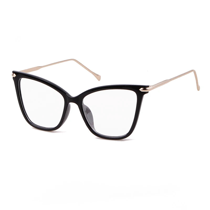 Retro Cat Eye Metal Large Frame Glasses Women Leopard Print Eyeglasses Frames Female Anti-blue Light Glasses