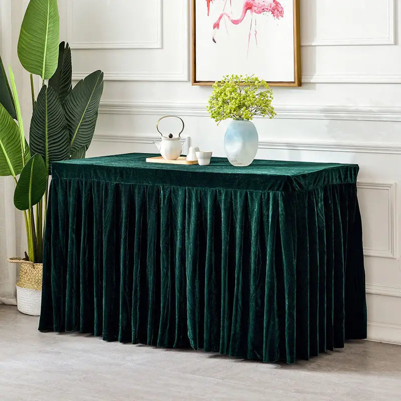 XinLan Modern Solid Thick Fold Velvet Emerald Green Table Cloth Banquet Dining Room Wedding Meeting Table Cloth
