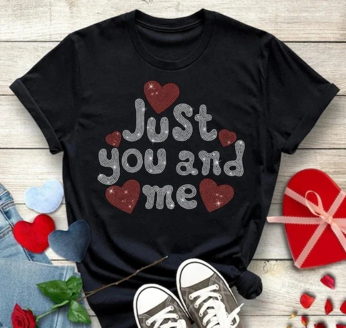 Just You and Me Bling Rhinestone Bead Printing Heat Transfer Custom No Minimum Personalized Cotton t Shirt