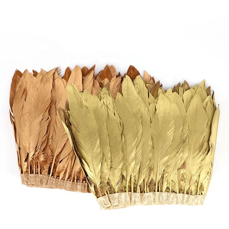 Hot-Selling Xinyuling 6-8 Inch (15-20 Cm) Goose Feather Trimming Gold Trims Fringe Sewing Crafts Dyed 2 Meters MOQ for Wholesale