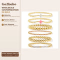 Go2boho Hot Etsy Fashion Bileklik Handmade Golden Jewelry Cross Charm 18K Gold Plated Copper Beaded Bracelet Set for Women Gifts