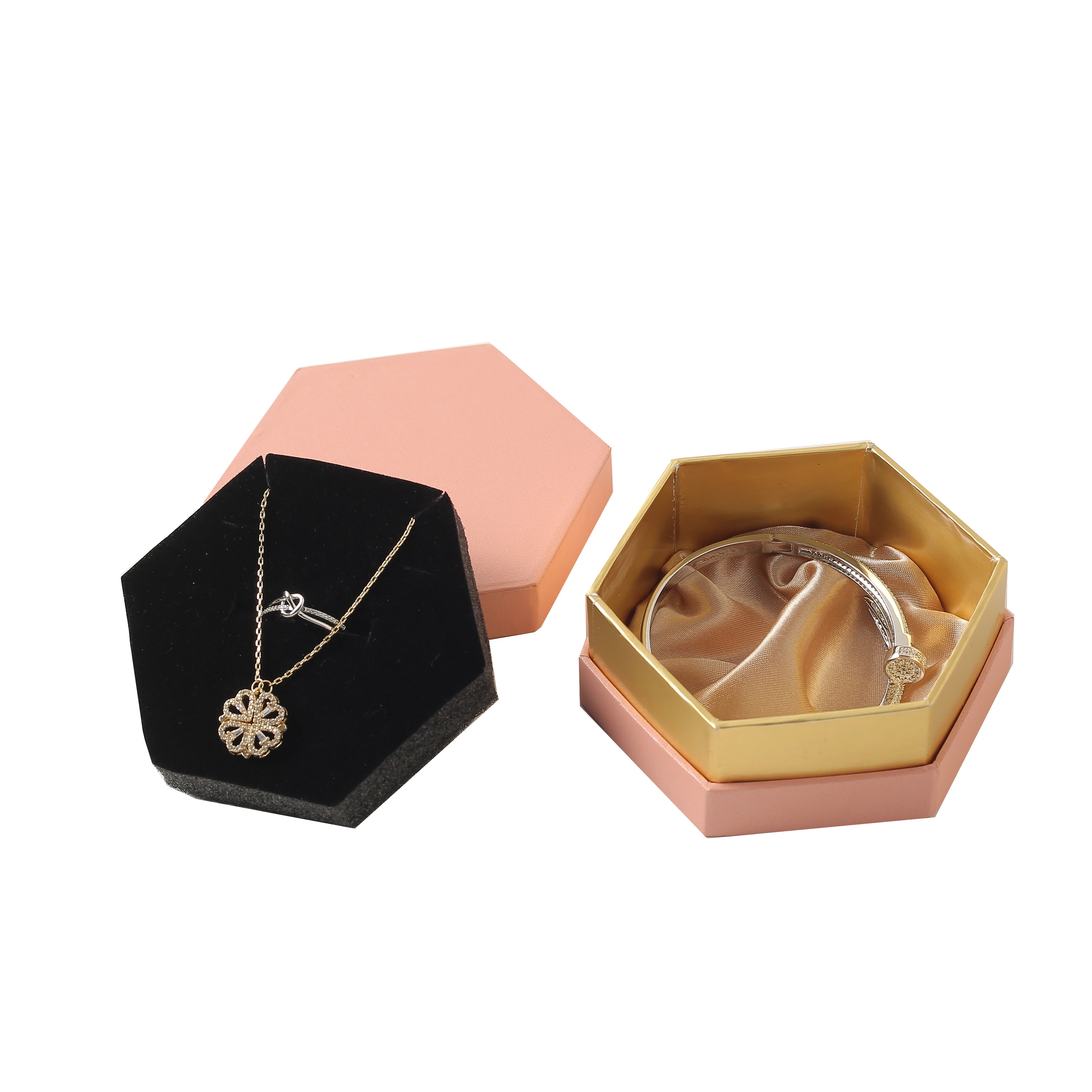 Luxury Hexagonal Wedding Engagement Necklace Box New Design Suede Fabric Jewelry Packaging