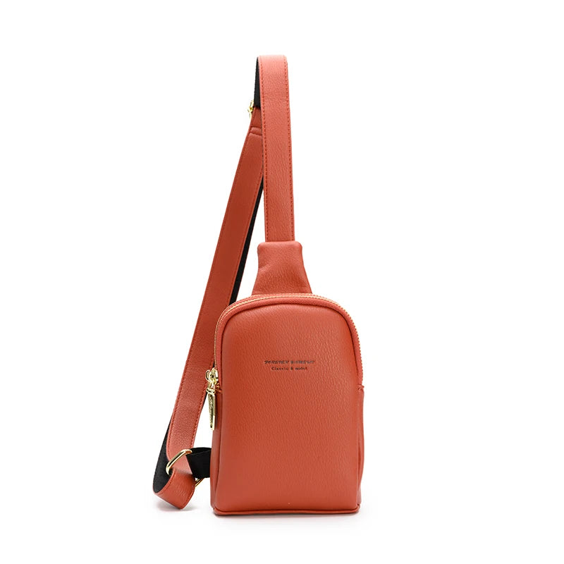 New Texture Pu Women's Chest Bag Simple Single Shoulder Sports Crossbody Bag Wide Shoulder Strap Casual Women's Bag