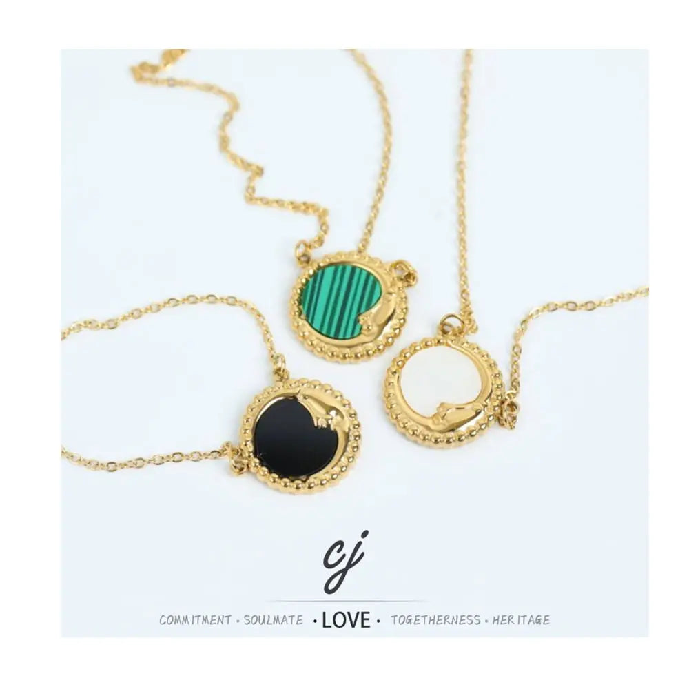 Carline Luxury Vintage Engagement Stainless Steel Zircon Link Chain Geometric Gold Plated Pendant Necklace Unisex