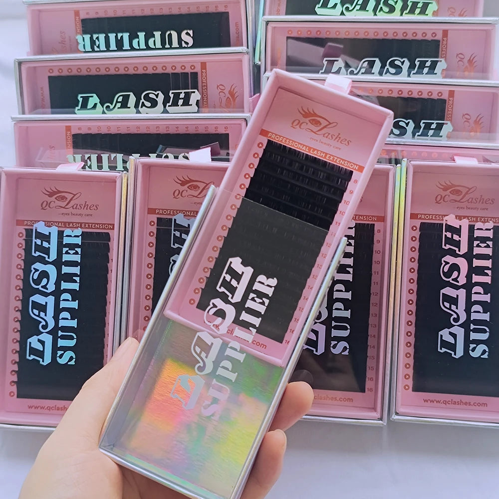 Private Label Korean PBT Individual Eyelash Extensions Silk Mink Matte Black Lash Trays Volume Cashmere Lash Extensions