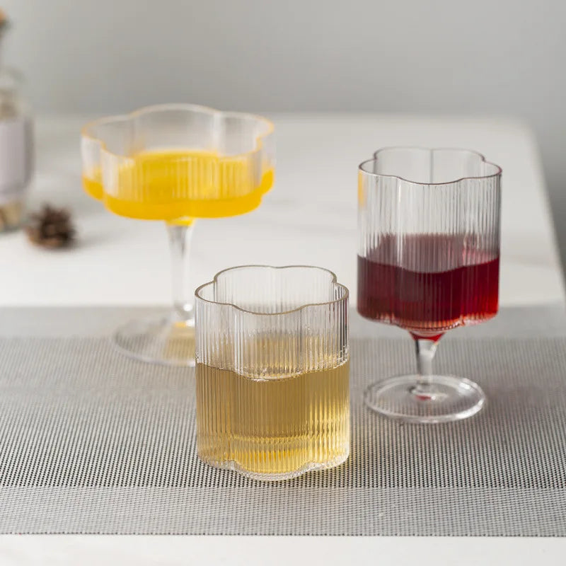 High Borosilicate Glass Tea Cup Simple Flower Shape Transparent Drinking Cup Petal Tea Cups Creative Glass Goblet