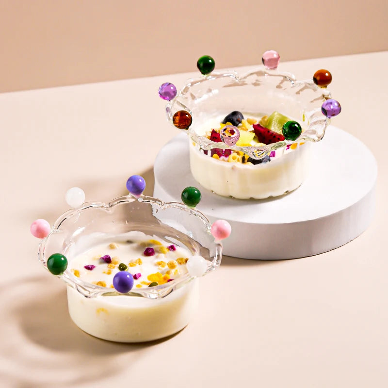 Crown Shaped Colored Heat-Resistant Glass Sweet Dessert Salad Bowl Soup Yogurt Pudding Bowls Kitchen Restaurant Tableware Set