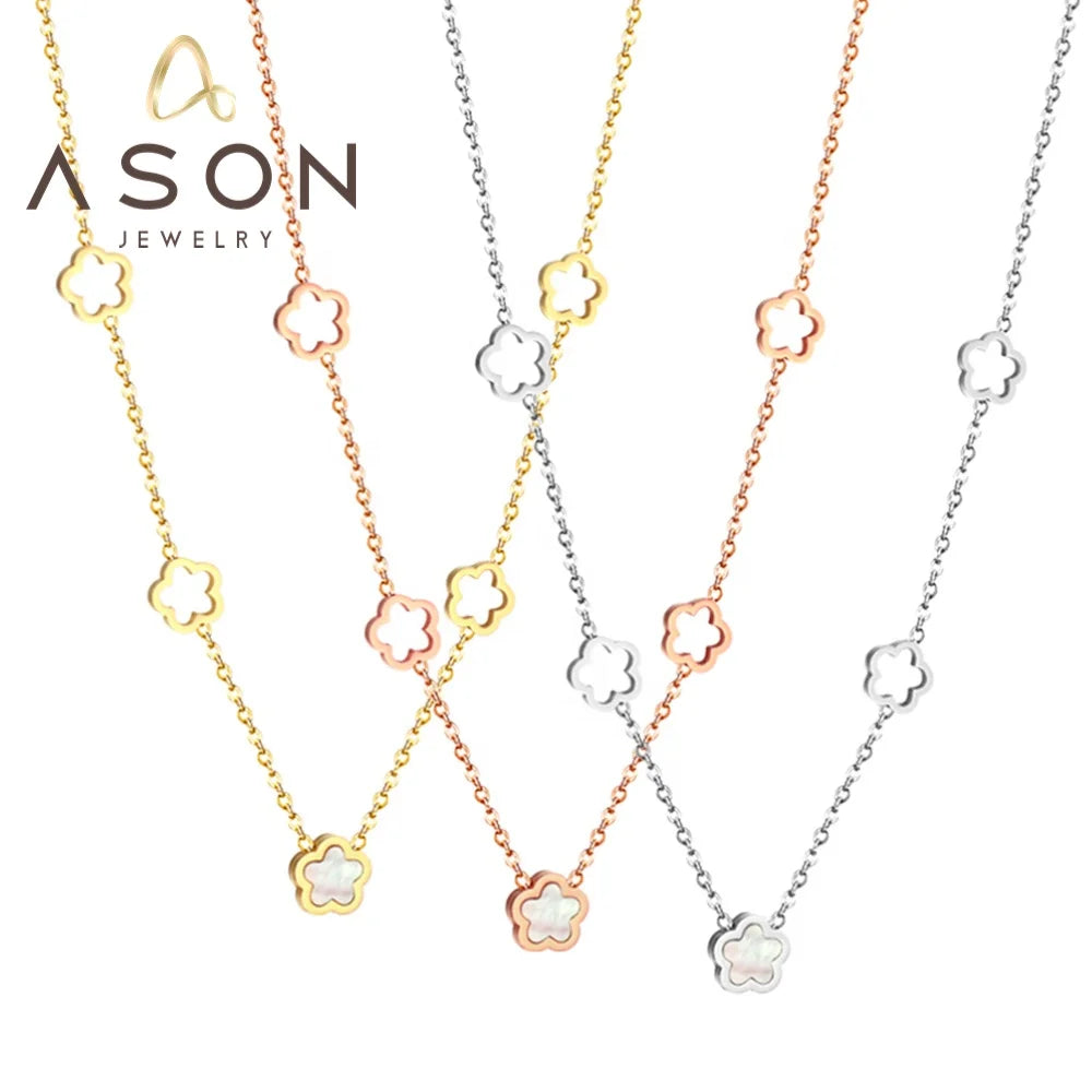 Ason Jewelry New Fashion Wholesale Fine Necklaces Waterproof Stainless Steel Peach Blossom Necklace for Women