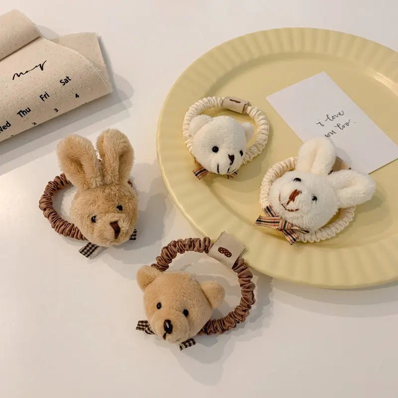 JIRIS 2022 New Fashion Hair Tie Scrunchy Kids Hair Accessories Women Hairball Rabbit and Bear Elastic Hair Bands Bow for Girl