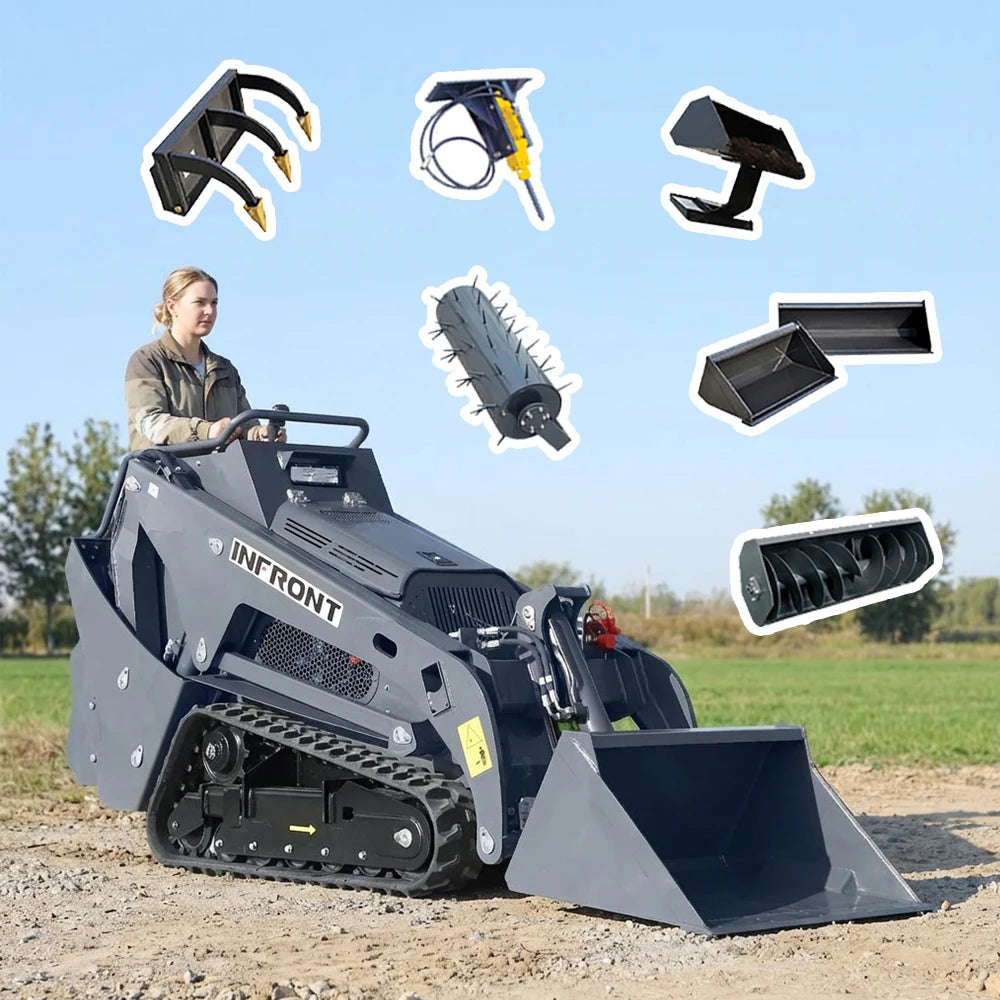 Kubota 25Hp Engine Powered Infront V1000 Mini Skid Diesel Loader with Skid Steer Loader Attachment