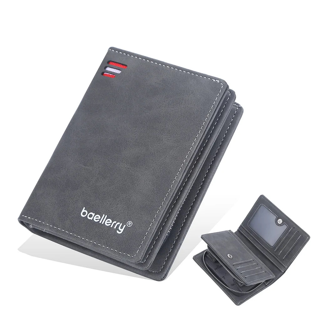 Fashion Multi-card Vertical Short Zipper Wallet for Men With ButtonMale Scrub PU Leather Coin Purse Card Holder Case