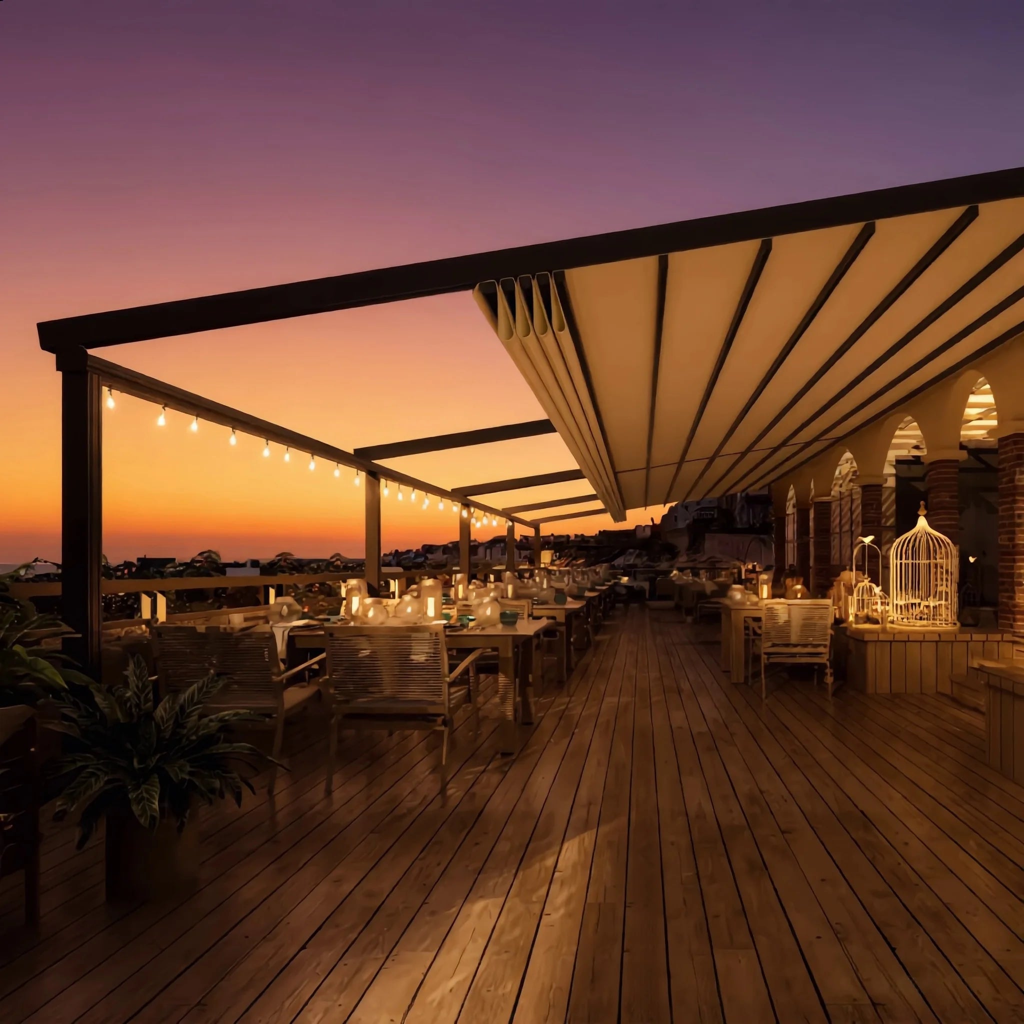 Modern Retractable Pergola Awning Waterproof PVC Canopy Powder-Coated Aluminum UV-Resistant Eco-Friendly Outdoor Sunshade