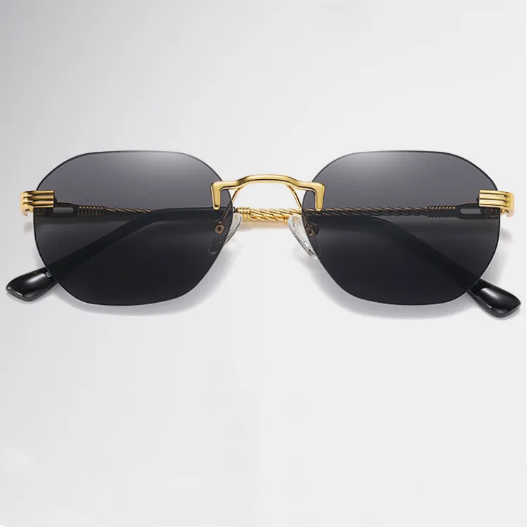 2025 Hip Hop Party Sunglasses with Round White and Brown Frame UV400 Rectangle Rimless Gold Metal Frame with Sun Lens