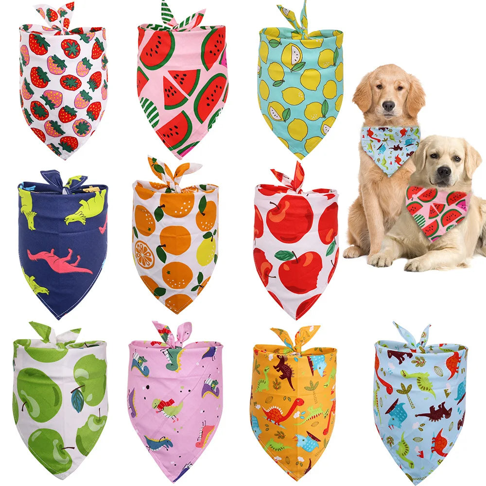 Wholesale 100% Cotton Dog Bandanas Hawaiian Style PET Fruit Dinosaurs Design Spring Summer Triangle Bibs Scarf Outdoor Accessory