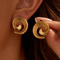 Women Beach Jewelry Vintage Cow Horn Shape Stainless Steel Earrings Spiral Texture Studs Fashion Earrings